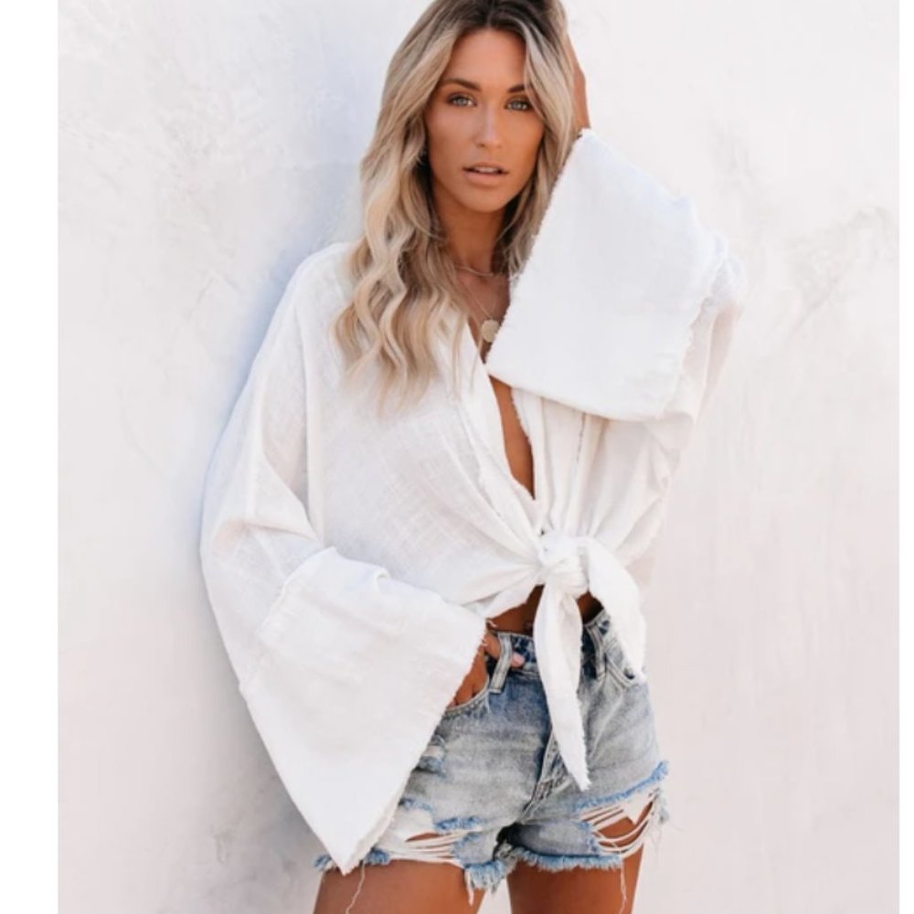 SOLICE Tie Front Beach Blouse
